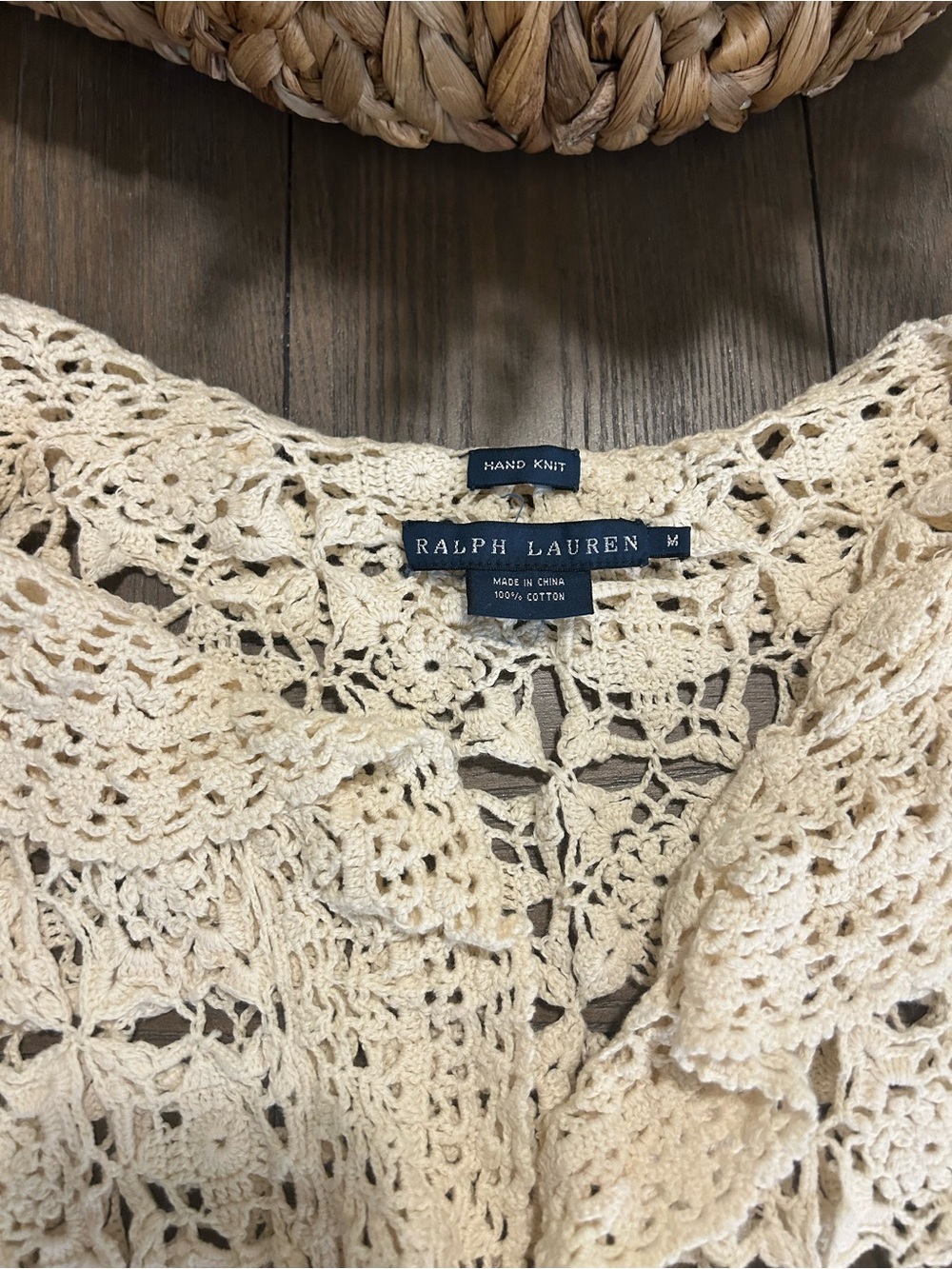 Ralph Lauren Cream Crochet Ruffle-Front Cardigan - Picture 5 of 7
